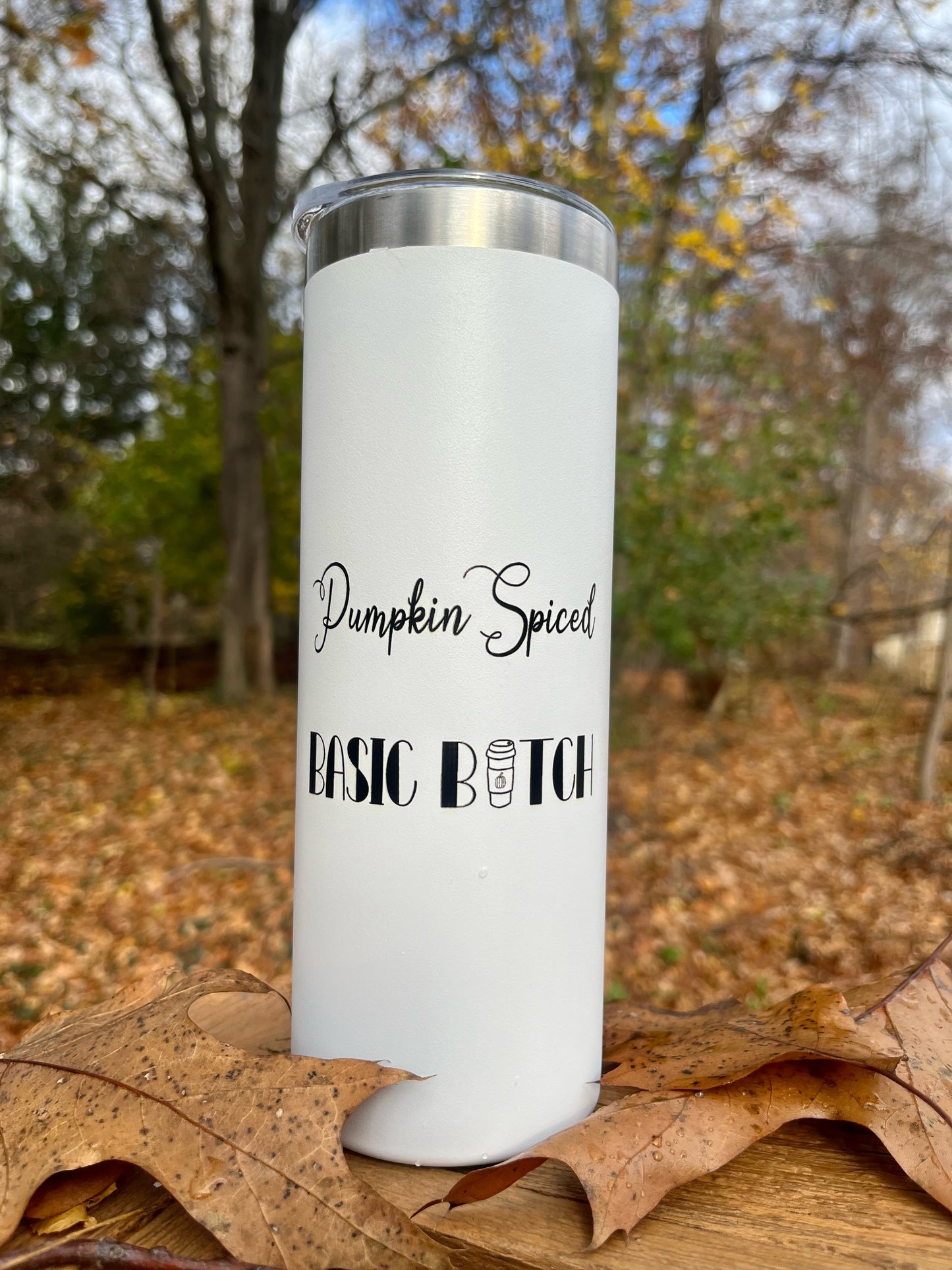 Custom engraved fall pumpkin spiced themed 20oz tumbler coffee cup
