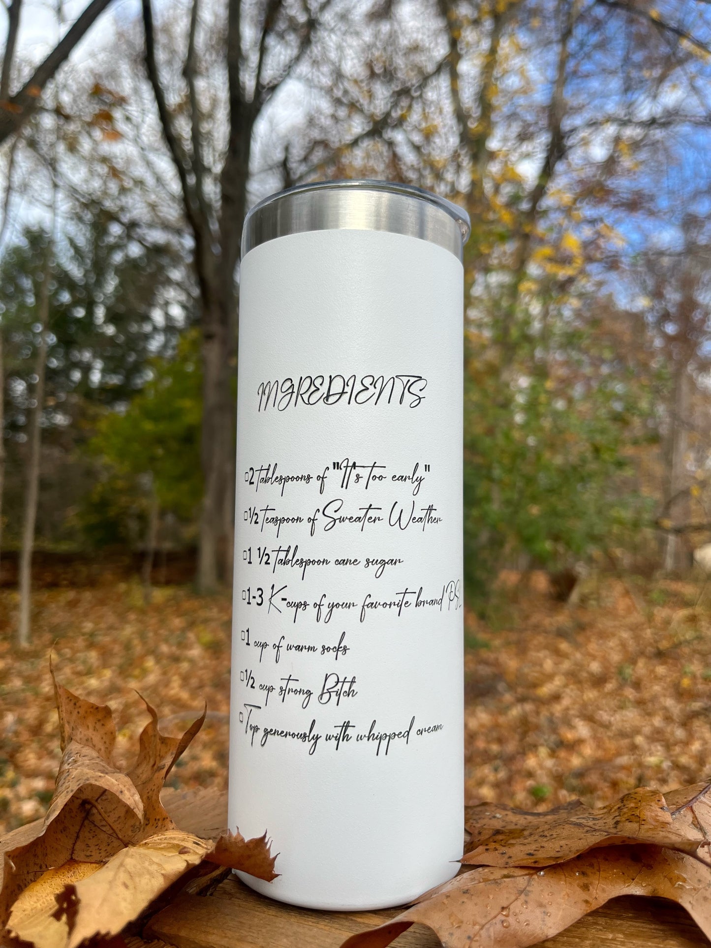 Custom engraved fall pumpkin spiced themed 20oz tumbler coffee cup